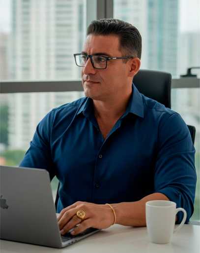 Lester, representante comercial da A14, em escritório em Cuiabá